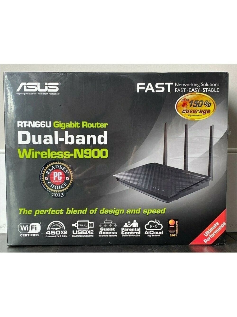 ASUS RT-N66U Dual-band Wireless N900 4-Port Gigabit Router 450Mb New Sealed